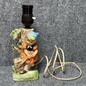 Vintage Chase Japan Porcelain Figurine Girl With Wagon Lamp Hand Painted READ